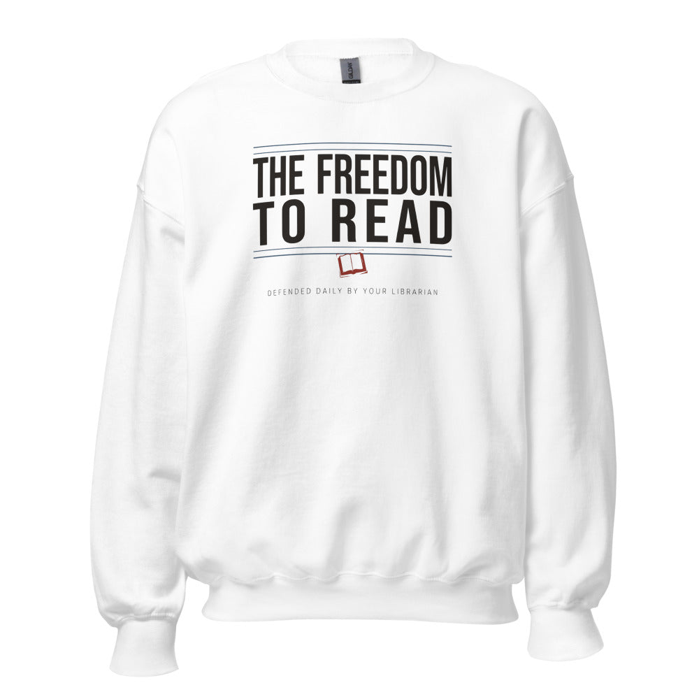 The Freedom to Read school librarian crewneck sweatshirt — White, front