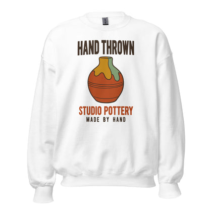 Hand Thrown Studio Pottery retro poster crewneck sweatshirt — White, front