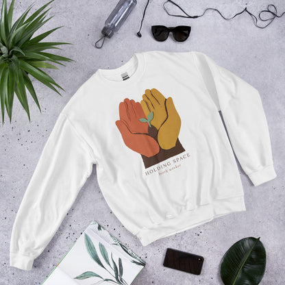 Holding Space birth worker crewneck sweatshirt — White, front-right