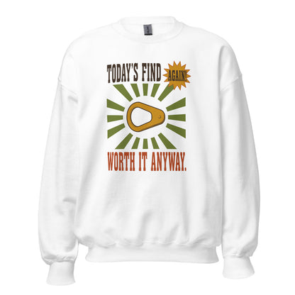 Today's Find pull tab retro metal detecting crewneck sweatshirt — White, front