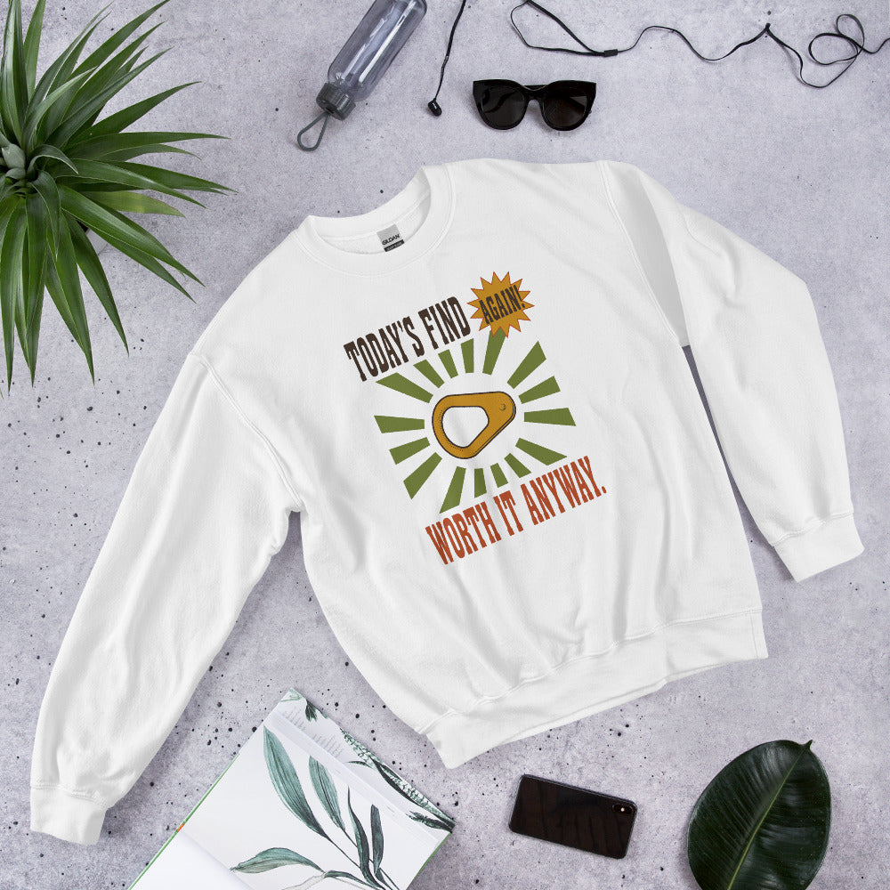 Today's Find pull tab retro metal detecting crewneck sweatshirt — White, flat lay