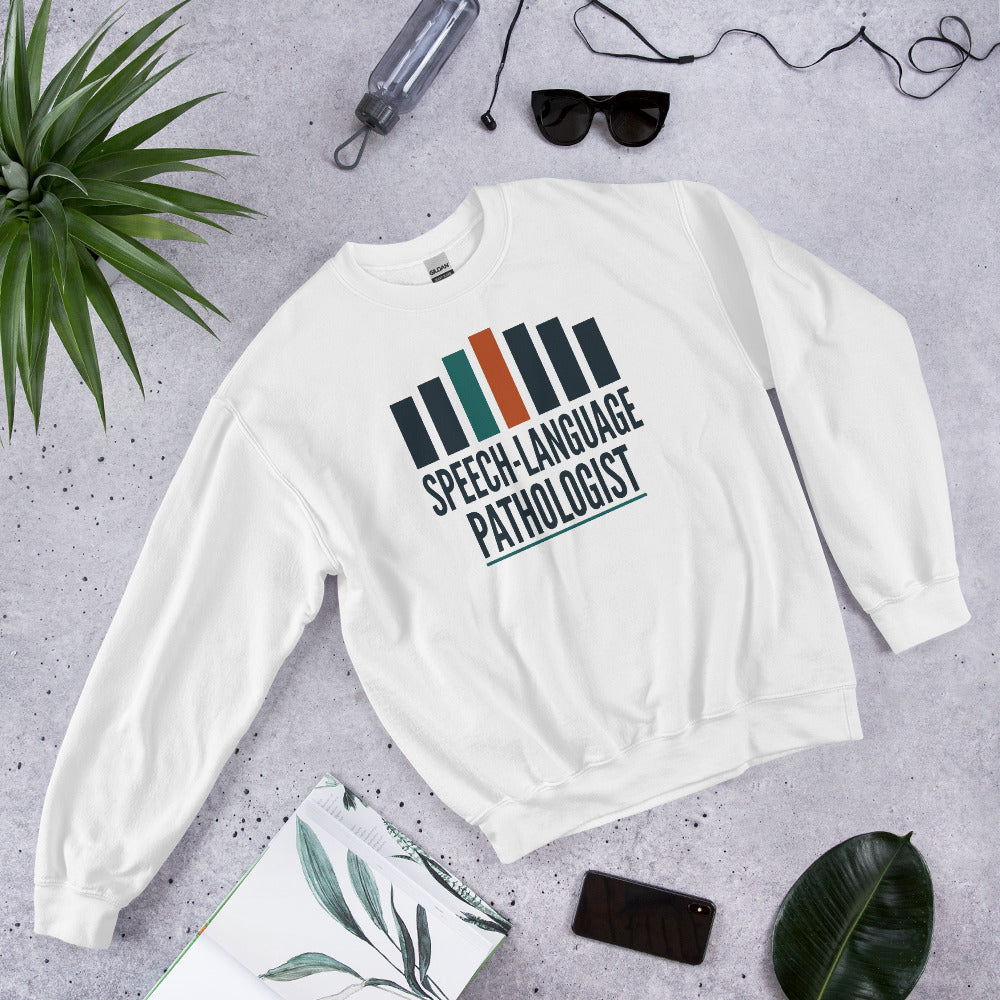 Mid-Century Clinic speech therapy crewneck sweatshirt — White, flat lay