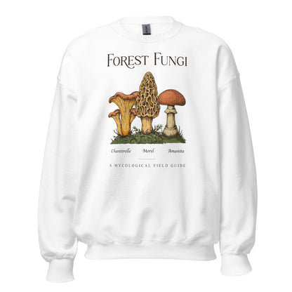 Forest Fungi vintage mushroom field guide crewneck — White, front