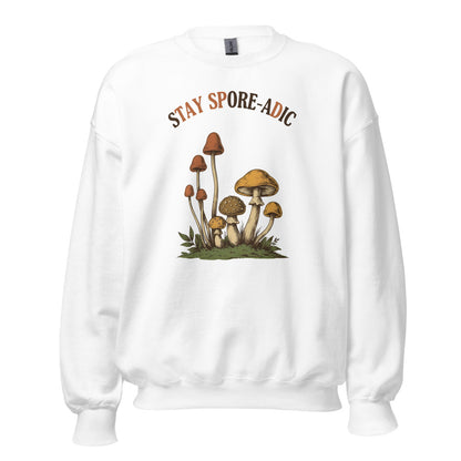 Stay Spore-adic funny vintage mushroom crewneck — White, front