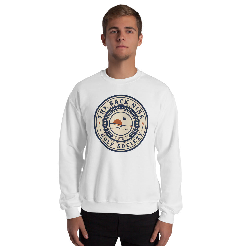 The Back Nine vintage golf roundel crewneck sweatshirt — White, on model