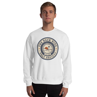 The Back Nine vintage golf roundel crewneck sweatshirt — White, on model