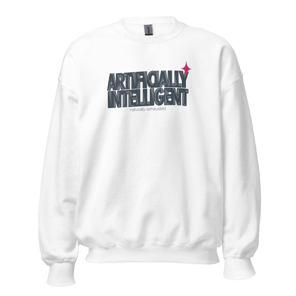 Artificially Intelligent funny AI crewneck sweatshirt — White, front