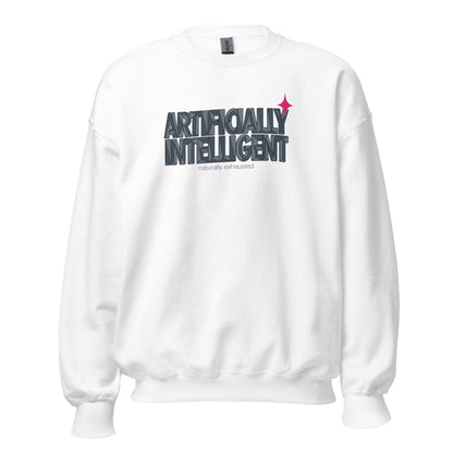 Artificially Intelligent funny AI crewneck sweatshirt — White, front