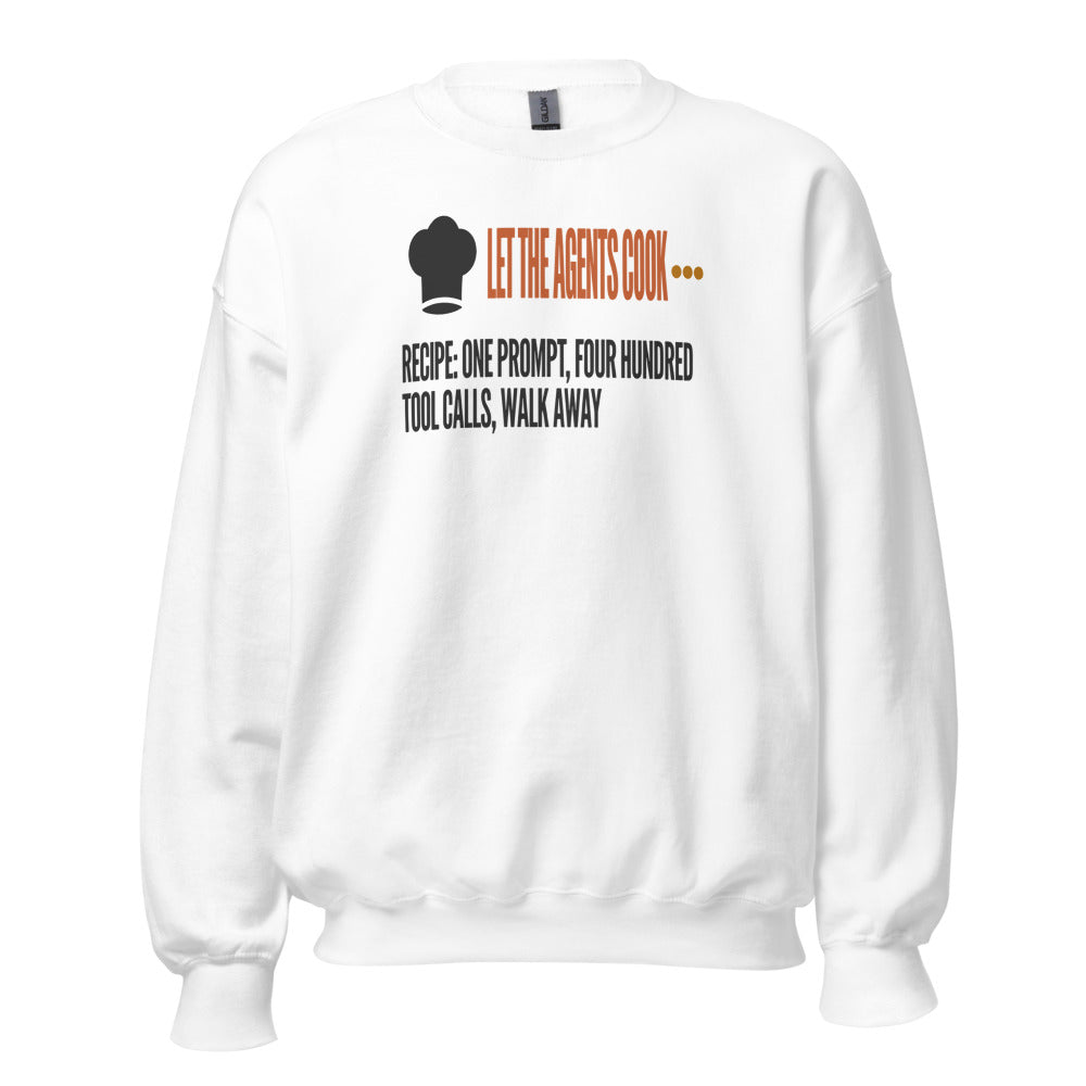 Let The Agents Cook crewneck sweatshirt — White, front