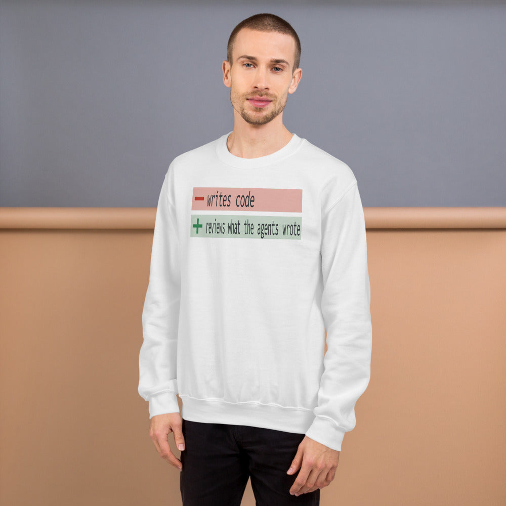 The Diff agentic AI engineer crewneck sweatshirt — White, on model