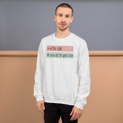The Diff agentic AI engineer crewneck sweatshirt — White, on model