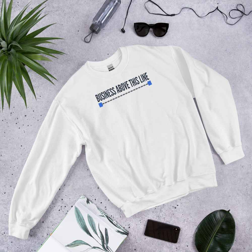 Business Above This Line crewneck sweatshirt — White, flat lay