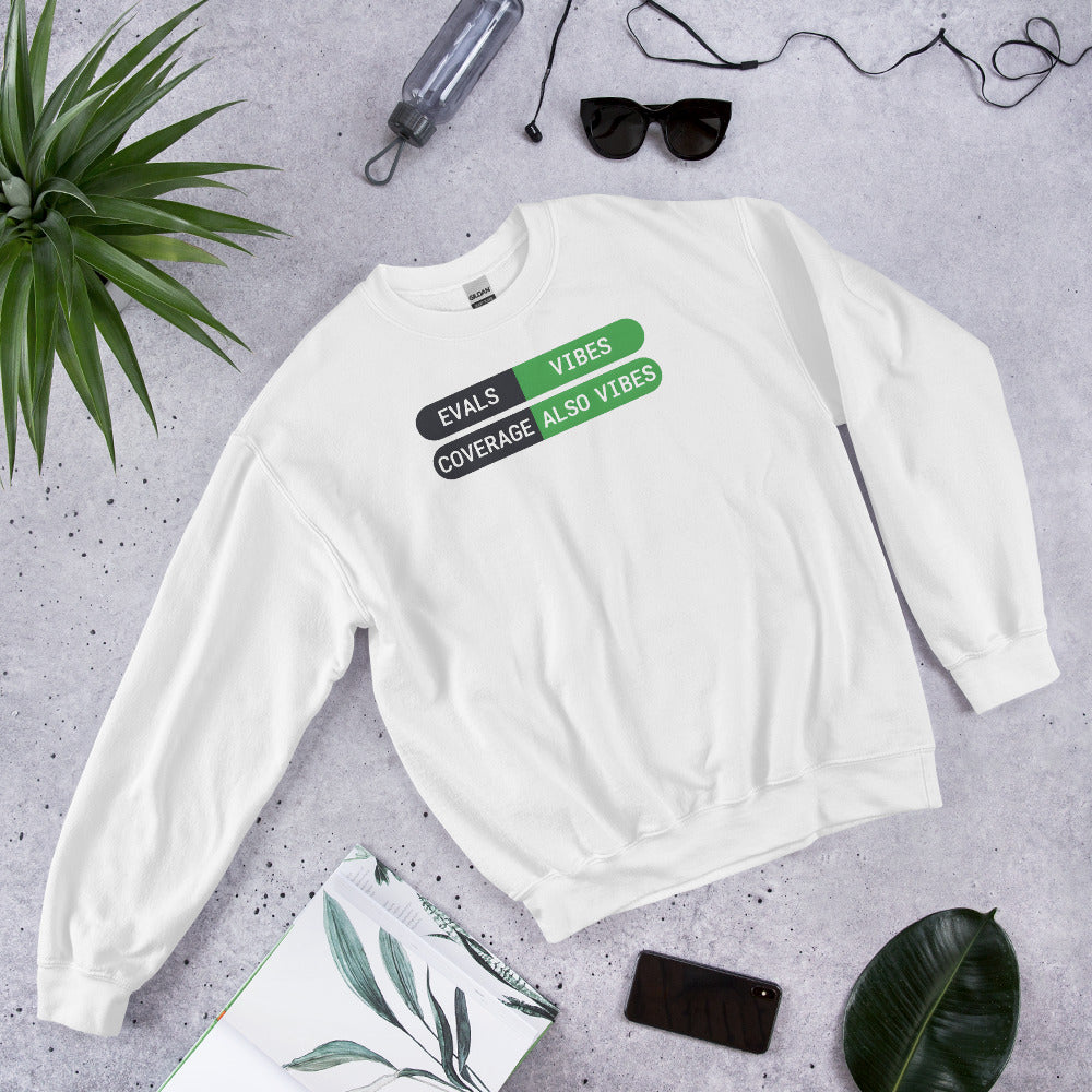 Eval Suite Vibes agentic AI engineer crewneck sweatshirt — White, flat lay