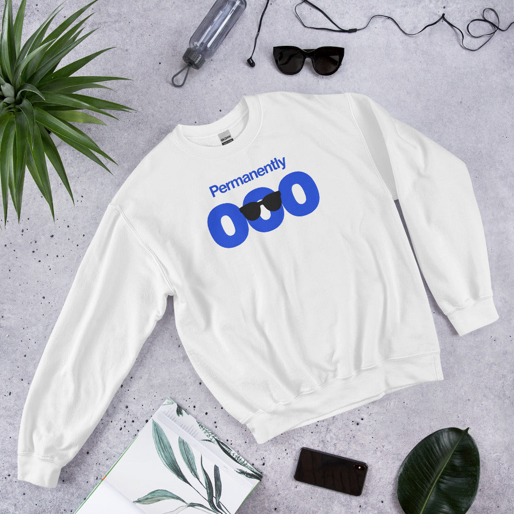 Permanently OOO out of office crewneck sweatshirt — White, flat lay