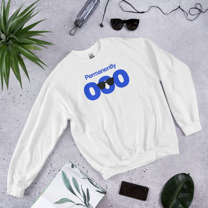 Permanently OOO out of office crewneck sweatshirt — White, flat lay