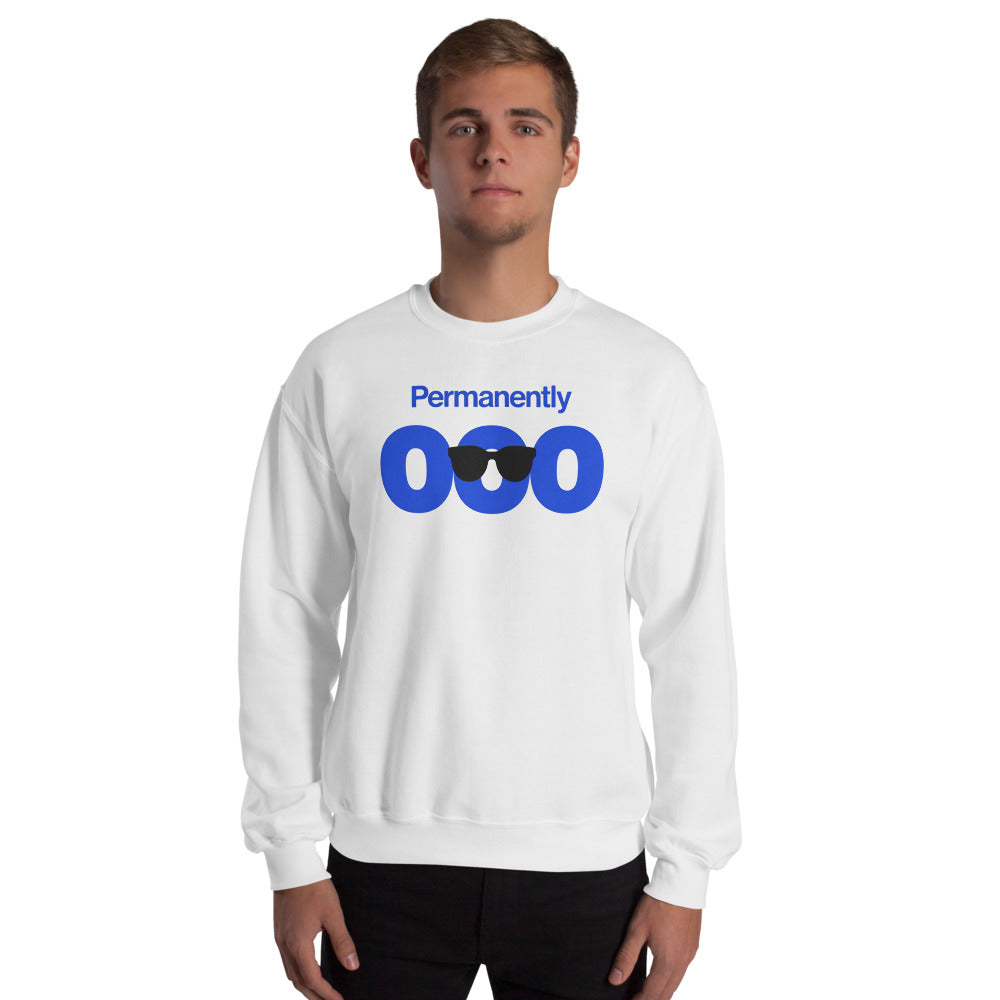 Permanently OOO out of office crewneck sweatshirt — White, on model