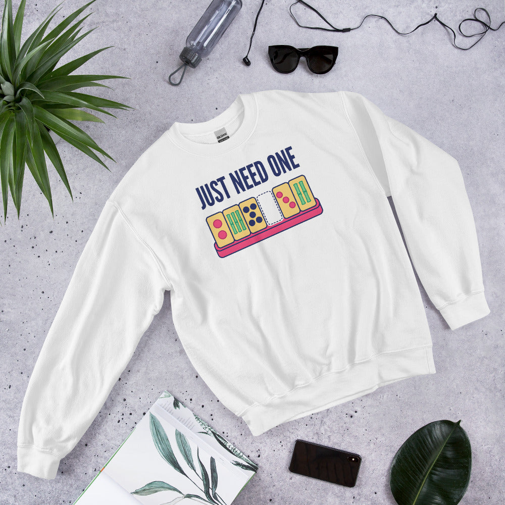 Just Need One funny mahjong crewneck sweatshirt — White, flat lay