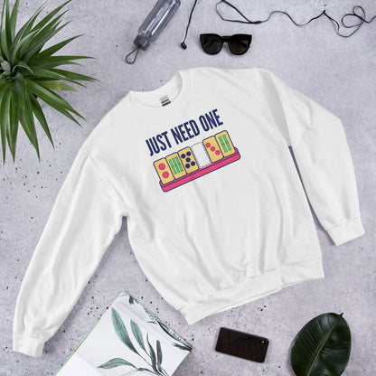Just Need One funny mahjong crewneck sweatshirt — White, flat lay