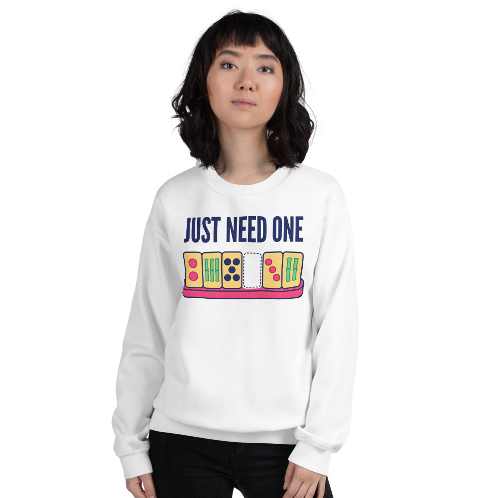 Just Need One funny mahjong crewneck sweatshirt — White, on model
