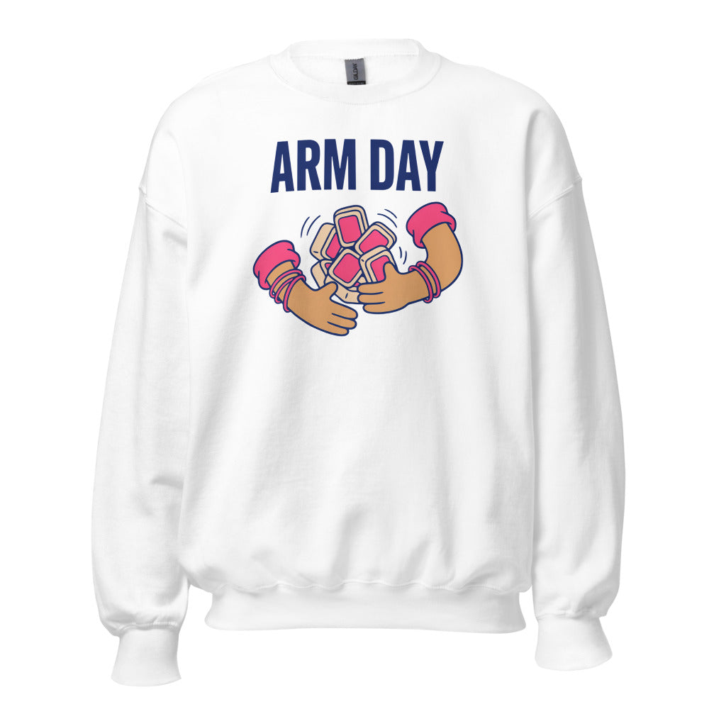 Arm Day funny mahjong crewneck sweatshirt — White, front