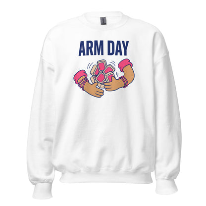 Arm Day funny mahjong crewneck sweatshirt — White, front