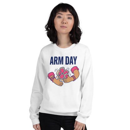 Arm Day funny mahjong crewneck sweatshirt — White, on model