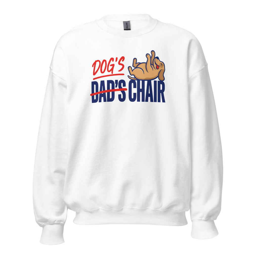 Dog's Chair funny dog dad crewneck sweatshirt — White, front
