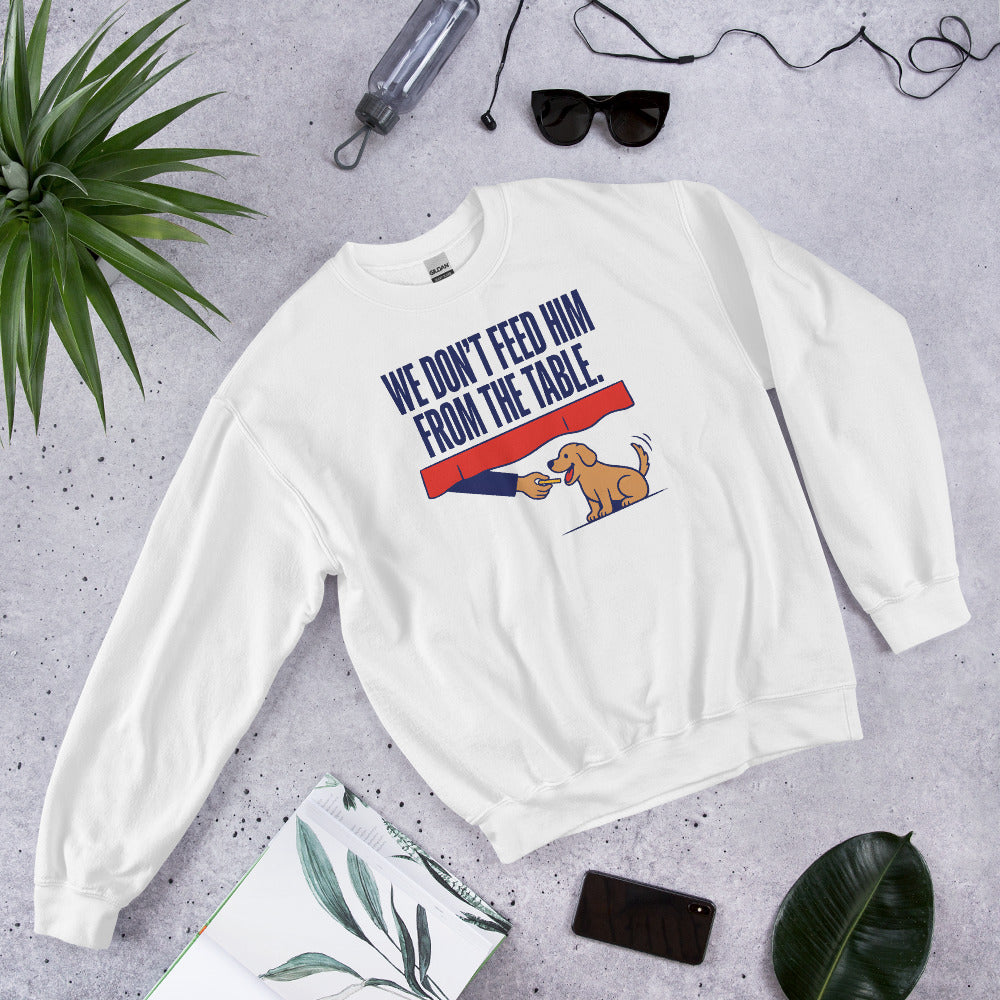 From The Table funny dog dad crewneck sweatshirt — White, flat lay