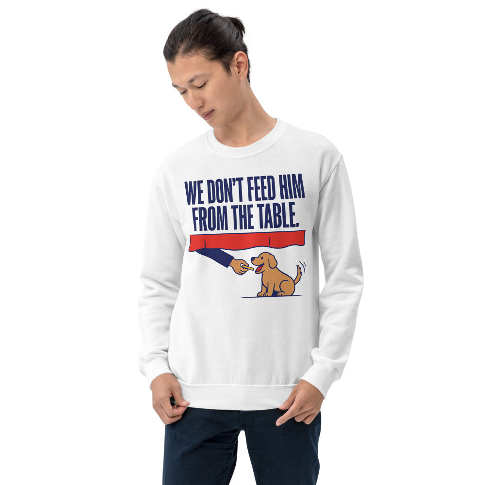 From The Table funny dog dad crewneck sweatshirt — White, on model