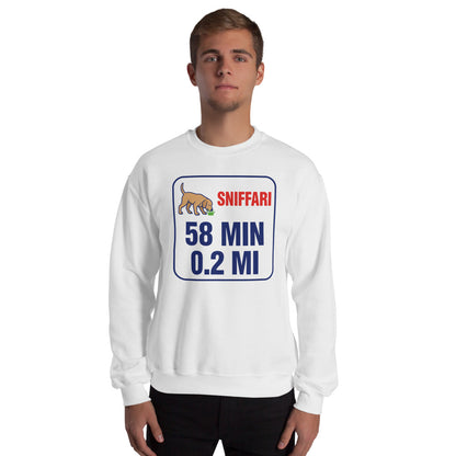 Sniff Walk Recap funny dog dad crewneck sweatshirt — White, on model