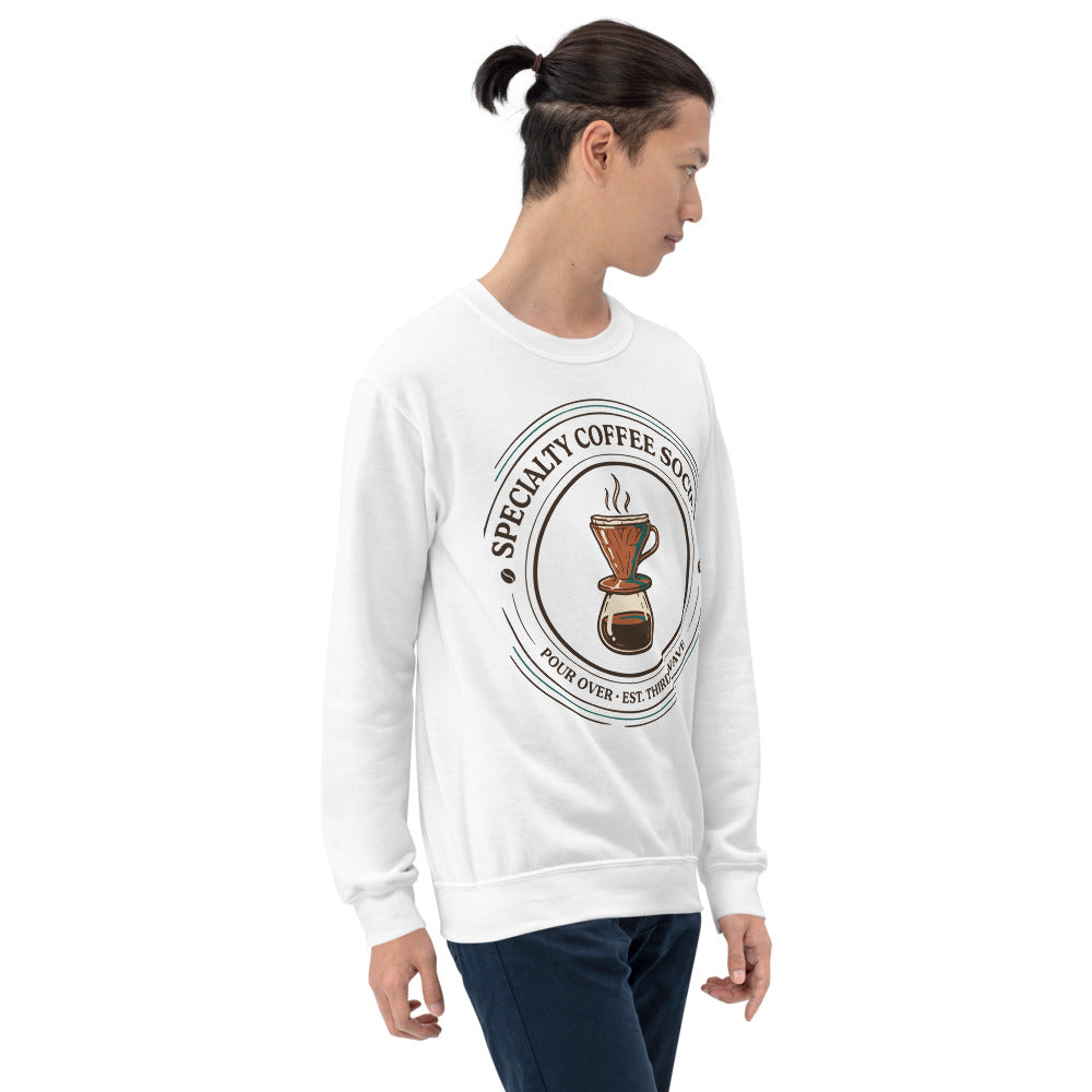 Specialty Coffee Society specialty coffee crewneck sweatshirt — White, on model