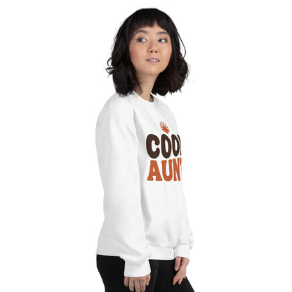 Cool Aunt retro groovy aunt crewneck sweatshirt — White, on model