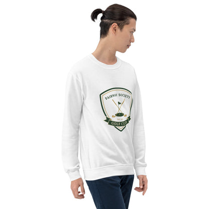 Fairway Society vintage golf club crest crewneck sweatshirt — White, on model