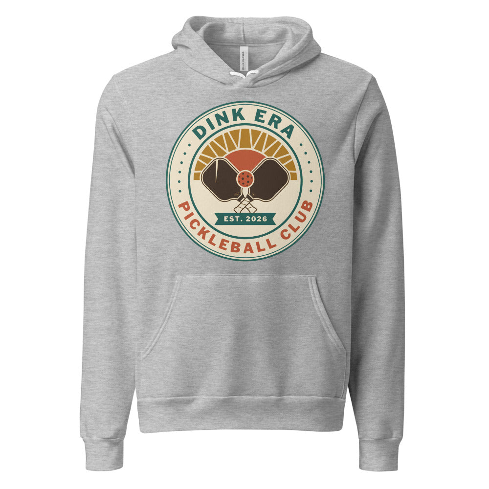 Dink Era Pickleball Club retro hoodie — Athletic Heather, front