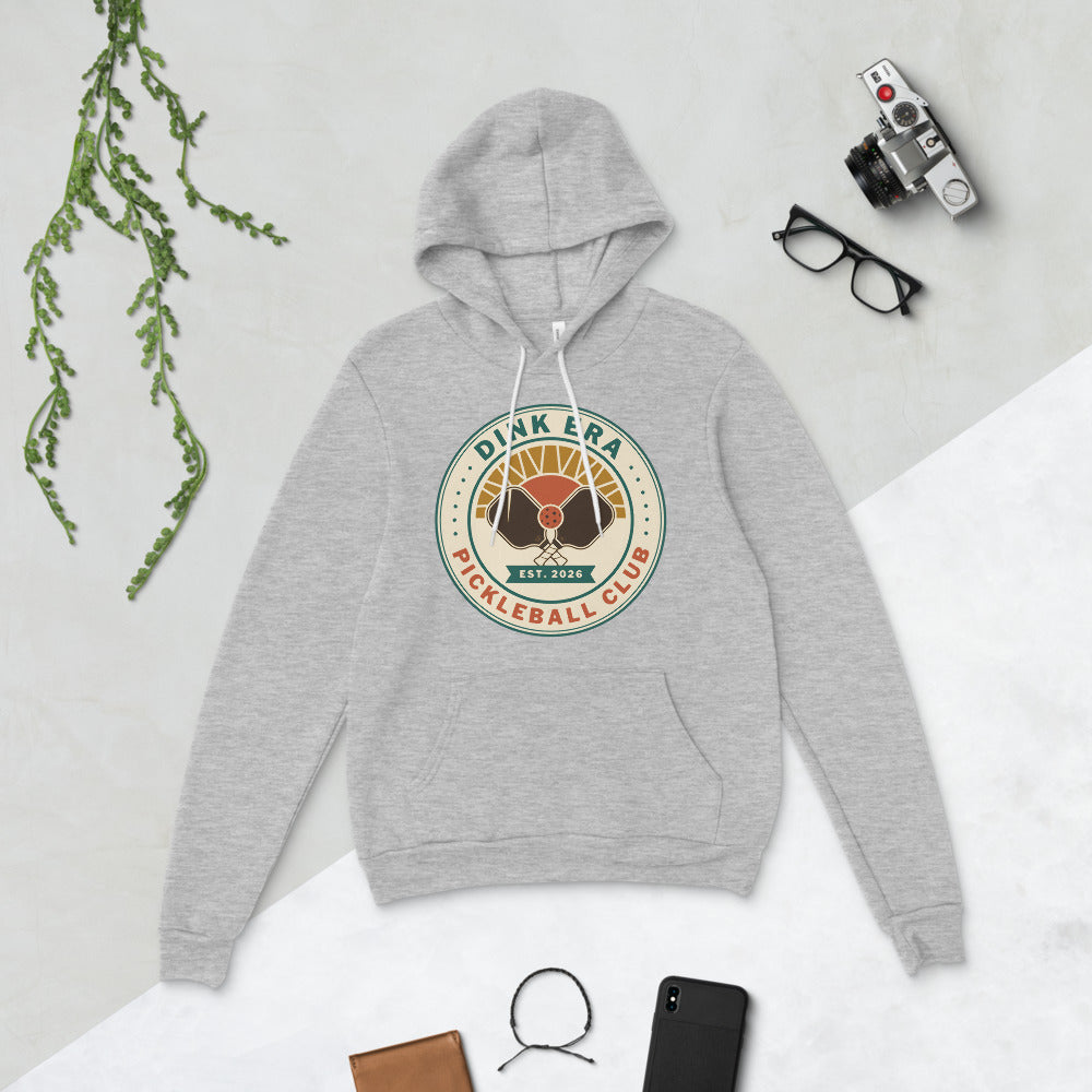Dink Era Pickleball Club retro hoodie — Athletic Heather, flat lay