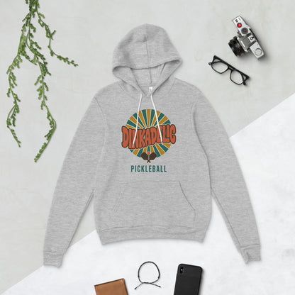 Dinkadelic retro 70s pickleball hoodie — Athletic Heather, flat lay