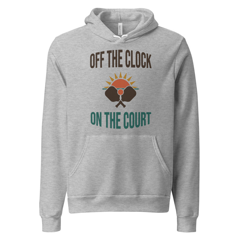 Off The Clock On The Court retro pickleball hoodie — Athletic Heather, front