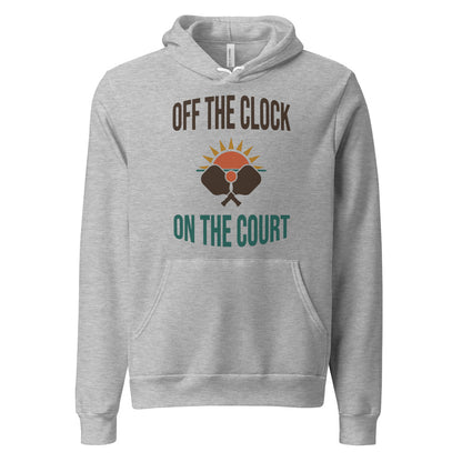 Off The Clock On The Court retro pickleball hoodie — Athletic Heather, front