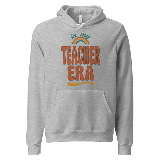 In My Teacher Era retro groovy teacher hoodie — Athletic Heather, front
