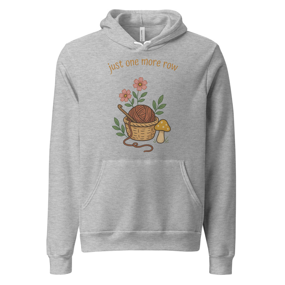 Just One More Row crochet cottagecore hoodie — Athletic Heather, front