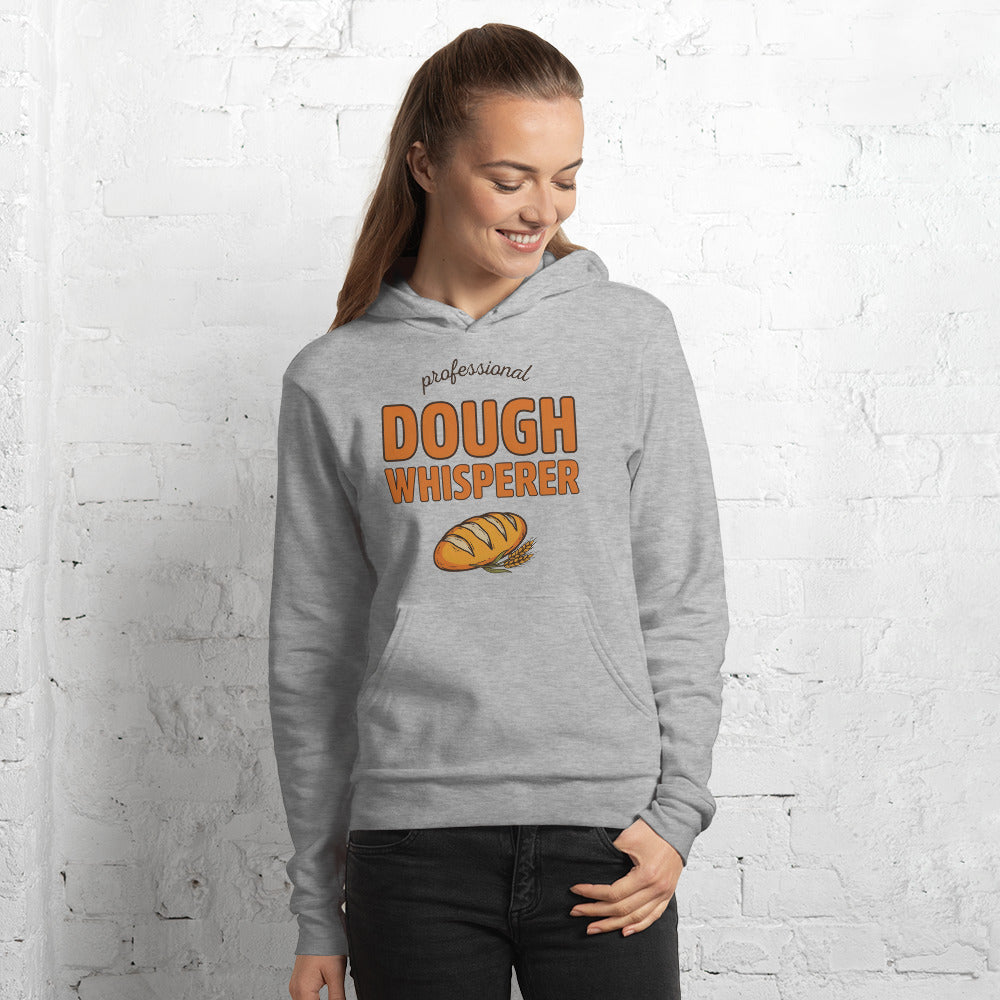 Professional Dough Whisperer funny baker hoodie — Athletic Heather, on model