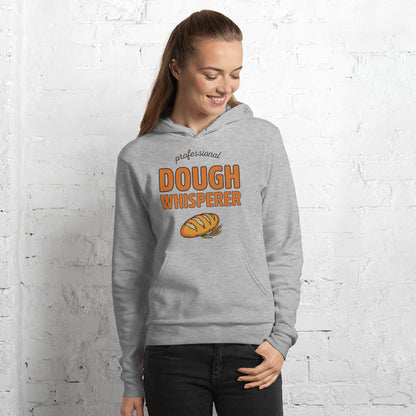 Professional Dough Whisperer funny baker hoodie — Athletic Heather, on model
