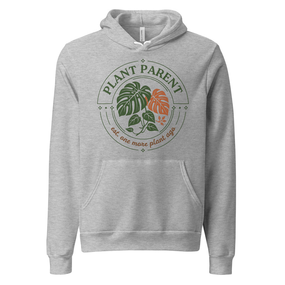 Plant Parent retro botanical badge hoodie — Athletic Heather, front