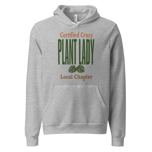 Certified Crazy Plant Lady retro botanical hoodie — Athletic Heather, front