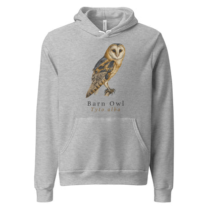 Barn Owl vintage field-guide hoodie — Athletic Heather, front