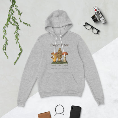 Forest Fungi vintage mushroom field guide hoodie — Athletic Heather, flat lay