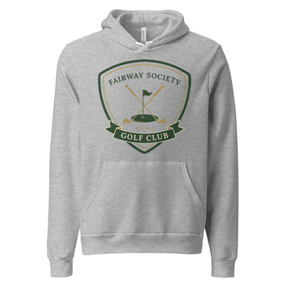Fairway Society vintage golf club crest hoodie — Athletic Heather, front