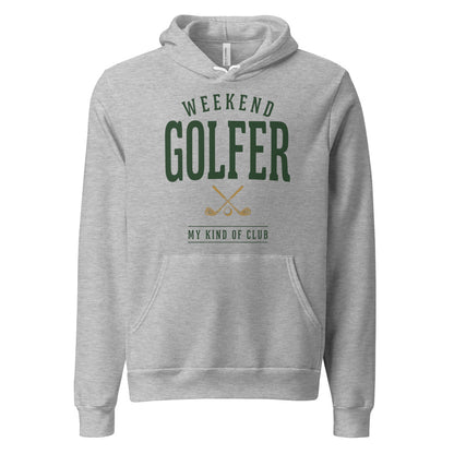 Weekend Golfer vintage golf wordmark hoodie — Athletic Heather, front