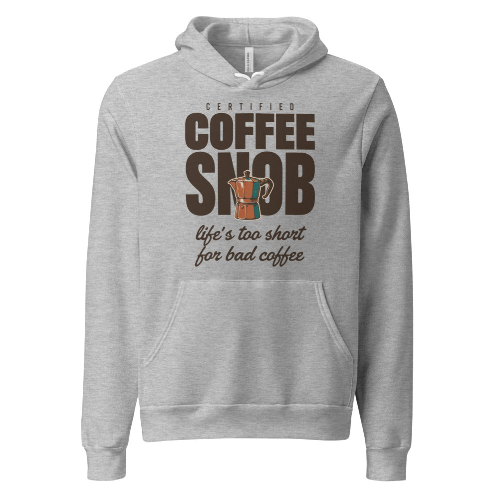 Certified Coffee Snob coffee hoodie — Athletic Heather, front
