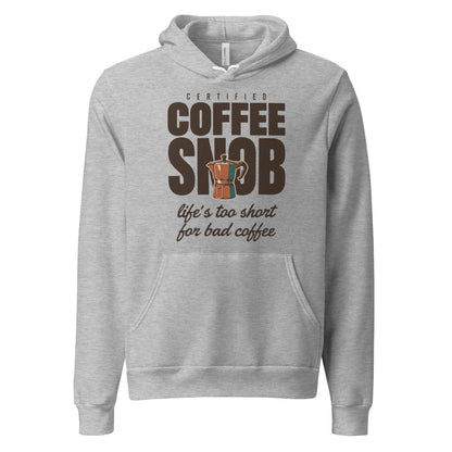 Certified Coffee Snob coffee hoodie — Athletic Heather, front